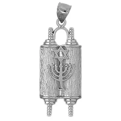 Rhodium Plated 925 Sterling Silver Torah With Menorah Pendant • $79.99