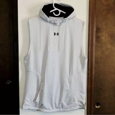 Under Armour Mens Medium White Sleeveless Loose Coldgear Funnel Cowl Neck Hoodie • $35