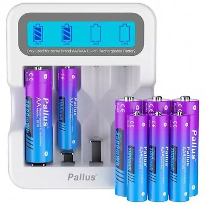 Pallus 1.5V Rechargeable Lithium Ion AA AAA Batteries Smart LCD Charger LOT • $21.65