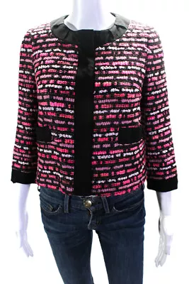 Milly Of New York Womens Striped Metallic Woven Blazer Jacket Pink Black Size 0 • $42.69