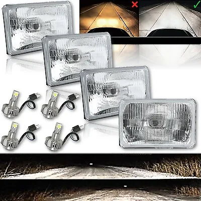 4X6 Stock Glass Lens / Metal Headlight 6000k 6k LED HID Light Bulb Headlamp Set • $179.95