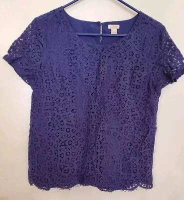 J.Crew Womens Blue Size 6 Lace Top Shirt Blouse Lined Classic Career • $18