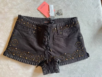 £5 • Buy Topshop Kate Moss Embellished Black Denim Festival Shorts New With Labels Size 4