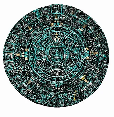 Vintage Aztec Mayan Calendar Sun Stone Green And Gold Textured Wall Plaque 9.5” • $40