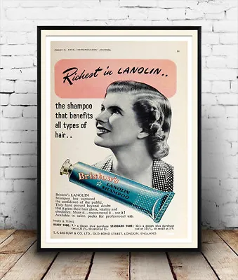 £7.99 • Buy Bristow's Lanolin :  Vintage Hair Care Advert ,  Poster Reproduction.