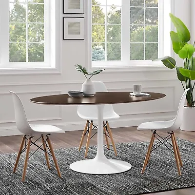 Modway Lippa Oval Wood Grain 60  Dining Table In White Cherry Walnut • $893.50