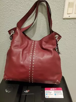 Michael Kors Uptown Astor Wine Red Leather Large Silver Studded Hobo Bag • $79.99