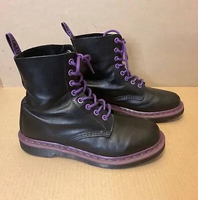 Vtg Rare Dr. Martens Black & Purple Leather Lace-Up Boots Women Size US 7 • $134.99