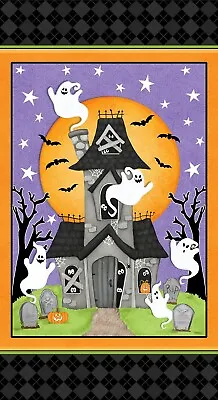 23  Fabric Panel - Henry Glass Halloween Ghostly Town Glow In Dark Haunted House • $8.98