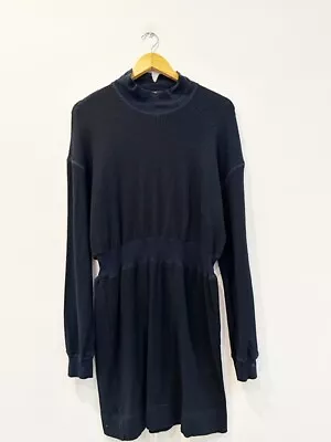 Designer Bassike Size XS Navy Blue Cotton Waffle Knit Knee Length Women's Dress • $80