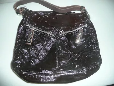 Tylie Malibu Dark Chocolate Brown Pebbled Patent Leather Handbag Purse • $38.99