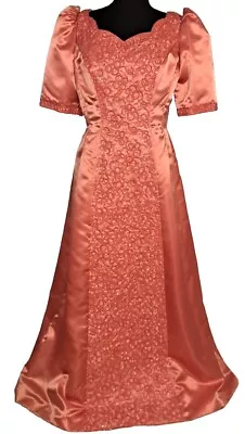 Vintage Mike Benet Orange Formal Beaded Applique  Dress Size 14 • $59.99