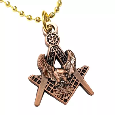 Masonic Eagle Square Compass Harley HOG Biker Antique Copper Pendant Necklace • $13.99