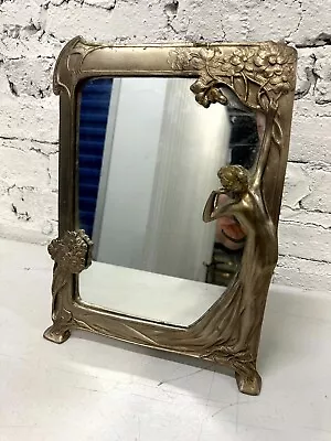 Lindsey Solid Brass Art Nouveau Lady By The Lake Dresser Table Mirror 14 X 10.5 • $100