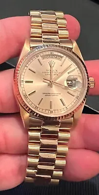 ROLEX 18K GOLD OYSTER PERPETUAL PRESIDENT 18038 36MM Quickset C. 1984 Silver • $14148.75