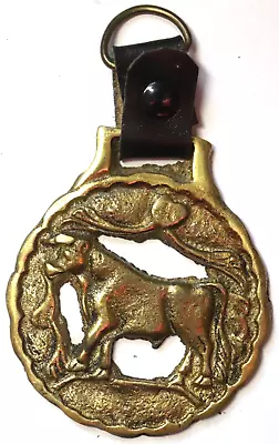 Vintage 5  Martingale Brass Leather BULL COW Hanging Medallion HORSE Riding A9 • $17.11