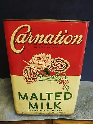 Vintage Advertising Large Carnation Malted Milk Tin  25 Lb. Older Style Version  • $109.99