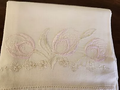 Vintage Ivory Pillowcase Soft Pink Tulips 1 Pc • $9