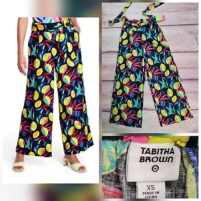 NWT Tabitha Brown Women's Lemon Print Wide Leg Pants Pallazo Black Size XS • £26.22