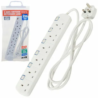 6 Way Gang Extension Lead Cable Individually Switched Extention 6 Socket Plug Uk • £12.95