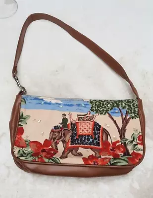 Merona Small Purse Man Riding A Elephant Animal Print Inside Mini Bag Zipper • $6.95