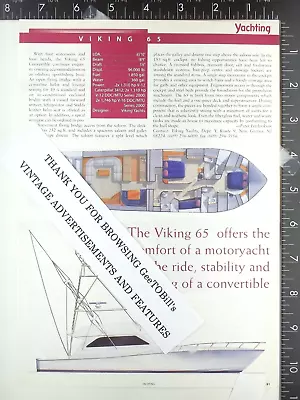 1999  Sneak Preview  Boat Motor Yacht 1 Page Feature On Viking 65 Fishing • $11.50
