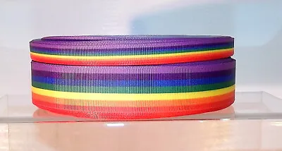 £2.60 • Buy Rainbow Stripe Printed Grosgrain Ribbon 10/22mm Widths 2m Or 5m Lengths