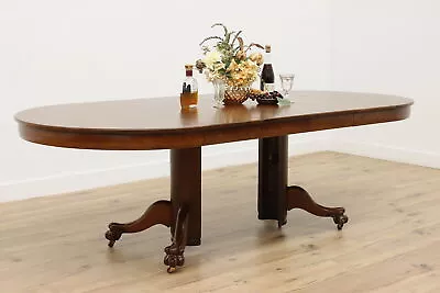 Victorian Carved Oak 44  Antique 8' Dining Table 4 Leaves #48766 • $3500