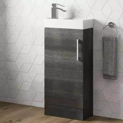 Cloakroom Freestanding Vanity Unit Modern Bathroom Compact Basin Sink Charcoal • £81.48