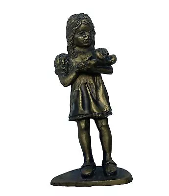 Vintage Girl With Baby Doll Cast  Metal Figure With Bronze Finish Statue 4.25” • $10.95