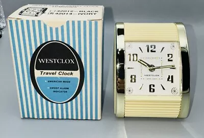 Vintage  WESTCLOX GOLD STARBURST/NUMBERS PORTABLE SLIDE AND GO ALARM CLOCK NOS! • $44