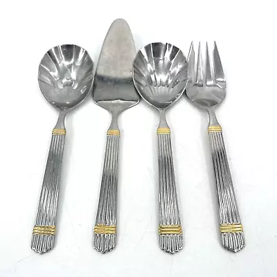 RETRONEU 18/8 Korea Two Tone Esprit Gold Accent Stainless Serving Set 4 Pc • $12.50