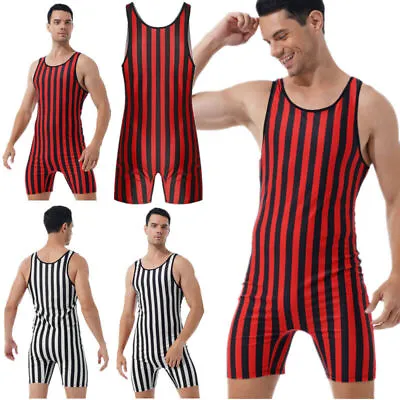 UK Men's Striped Underwear Wrestling Singlet Stretchy Leotard Athletic Jumpsuit • £18.11