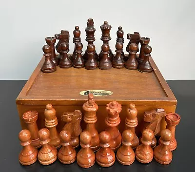 Vintage 1950 Weighted Wood Chess Set By Jaques Of London In Original Wooden Box • £120