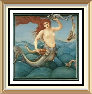 Pre-Raphaelite Mythology Art Burne-Jones - SEA NYMPH MERMAID Fish 7x7 Wall Print • $1.80