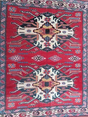 AN ANTIQUE HANDMADE TRADITIONAL KAZAK WOOL ON WOOL ORIENTAL RUG (180 X 170 Cm)+ • £169.15