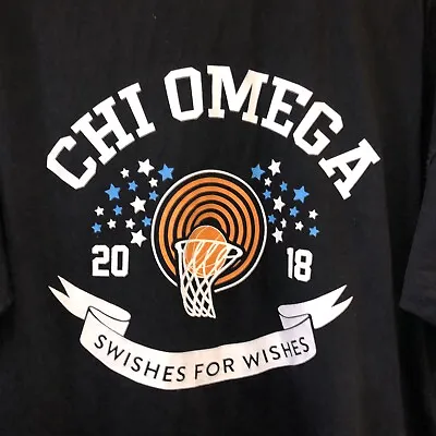 $14.99 • Buy Chi Omega 'Swishes For Wishes' χΩ 2018 Make A Wish XL Black Graphic T-Shirt