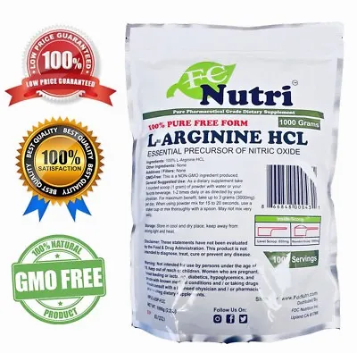L-Arginine Powder 1000g (2.2lb) HCL FREE FORM PHARMACEUTICAL GRADE BUILD MUSCLE • $28.75