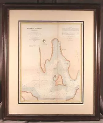 Hand Colored 1862 US Coast Survey Map Rhode Island Bristol Harbor Pro Framed • $125