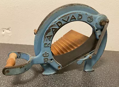 Vintage Blue Raadvad Danish Bread Slicer - Rustic Kitchen Charm From 1930s • $124.99