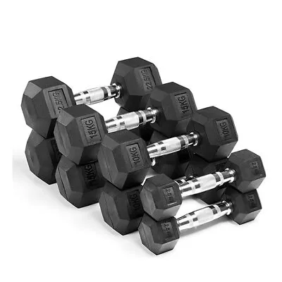 $70.55 • Buy 5-20Kg Rubber Hex Dumbbells Fitness Home Gym Strength Weight Training