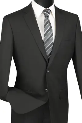 VINCI MEN SUIT SC900-2 BLACK 2 Piece Suit Jacket 34S Flat Front Pants 28W • $78