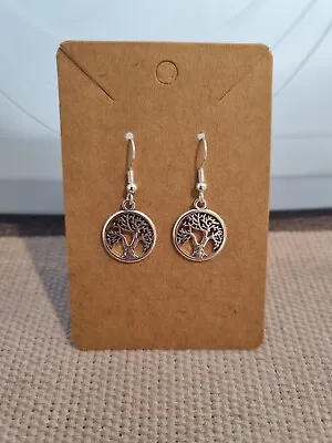 Tree Of Life Pendant Dangle Drop Earrings Silver Colour Hypoallergenic • £3.65