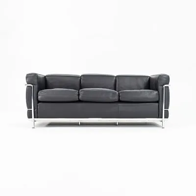 2008 Corbusier Cassina LC2 Petit Modele Three Seat Sofa Black Leather & Chrome • £9240.29
