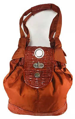 Gustto Gathered Leather Shoulder Bag Rustic Red Nylon Size L Tie Accent Mexico • $48
