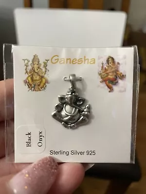 SMALL GANESHA GOD STERLING SILVER  PENDANT CHARM With Black Onyx Crown. New! • $18.50