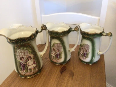 Graduated Set Of 3 Victorian  hand Painted Decorative Jug Decorative  • £8