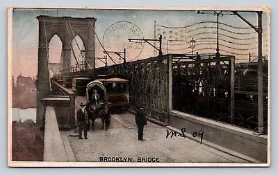 C1909 Brooklyn Bridge Illustration Horse Carriage & Information ANTIQUE Postcard • $11.96