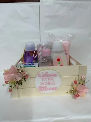 Johnsons Baby Bedtime Baby Girl Shower Gift Basket Hamper Crate Newborn • £34.95