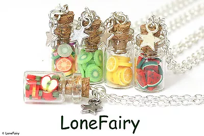 $5.24 • Buy Miniature Mini Bottle Jar Silver Plated Fruit Jar Necklace Kiwi Lemon Melon 
